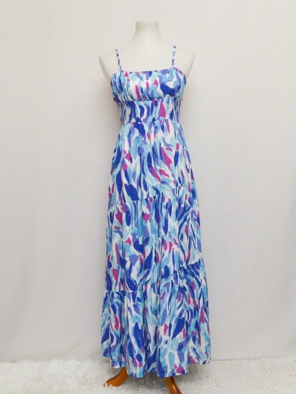 Sincerely Jules Blue and Pink Abstract Print Maxi Dress
